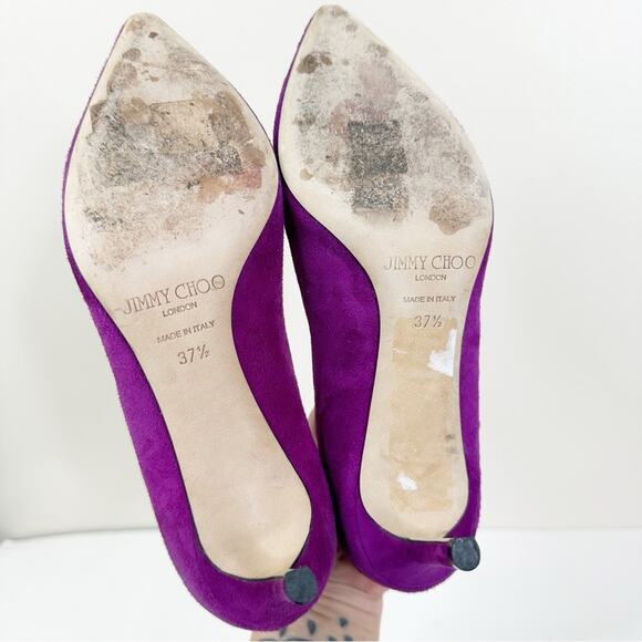 Jimmy Choo Purple Suede Heels Womens 37.5 Slip On Pumps - Picture 6 of 11